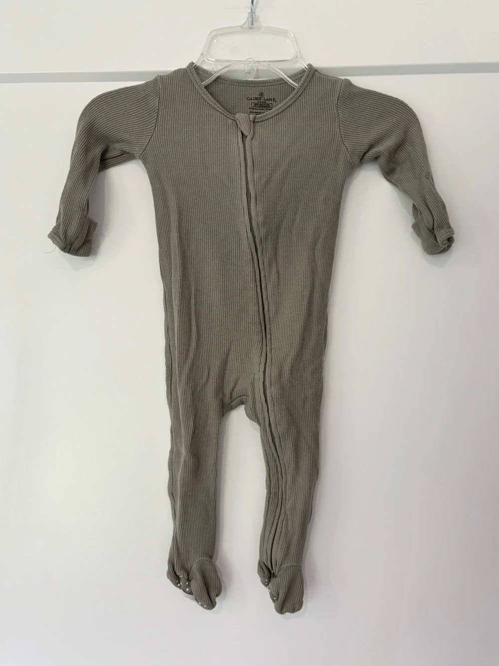 Caden Lane Olive Green Waffle Knit Bamboo Footie Pajama Zippy 6/12 months